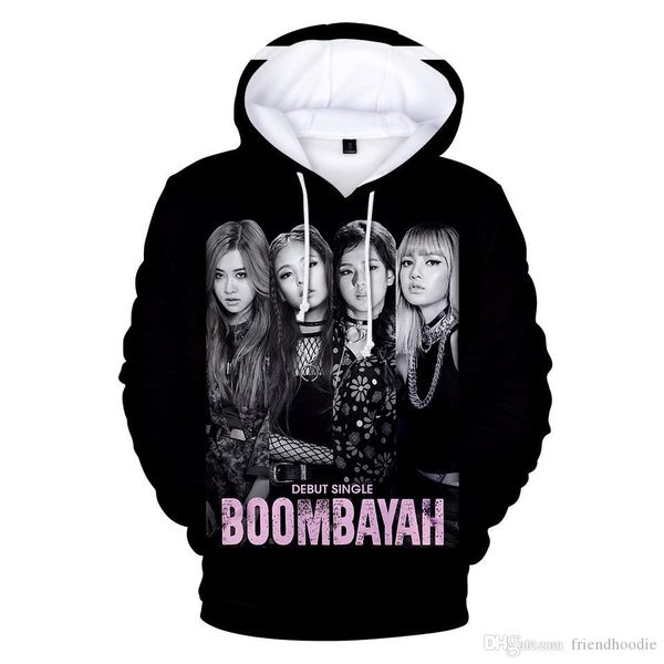 

19ss женщины blackpink 3d дизайнер толстовки с капюшоном повседневные печатные толстовки пуловеры, Black