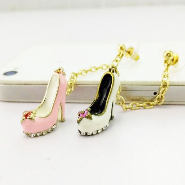 

1 pcs funny trendy korea white pink high heels drop earrings gold chain tassel long earrings gifts for women jewelry brincos, Silver