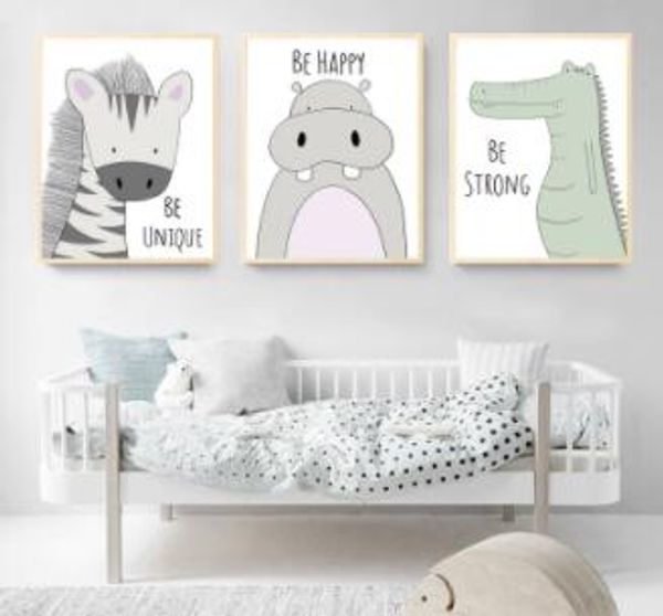 

kindergarten print inspirational text wall 2020 children poster cartoon animal lion monkey art canvas painting kids baby room decoration