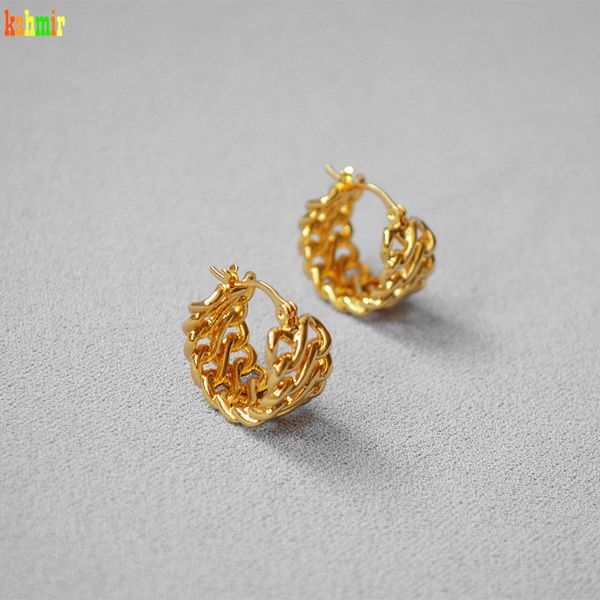 

kshmir golden trumpets weaving cast women earrings for ms hollow out ear hole style earrings simple geometric circular, Golden;silver
