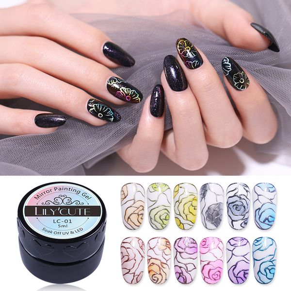 

lilycute 5ml metallic mirror gel polish nail art painting drawing rose red gold silver soak off gel varnish diy nail, Red;pink