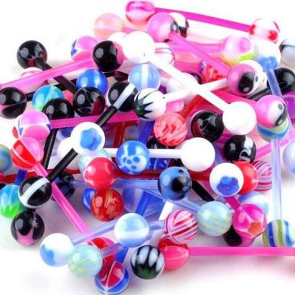 

50pcs mixed ball tongue ring navel nipple barbell rings bars body jewelry piercing hsj88, Slivery;golden