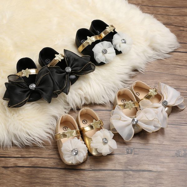 

summer and autumn new 1 month to 1 year old baby princess female baby stars with flowers or bows soft bottom toddler shoes, Black