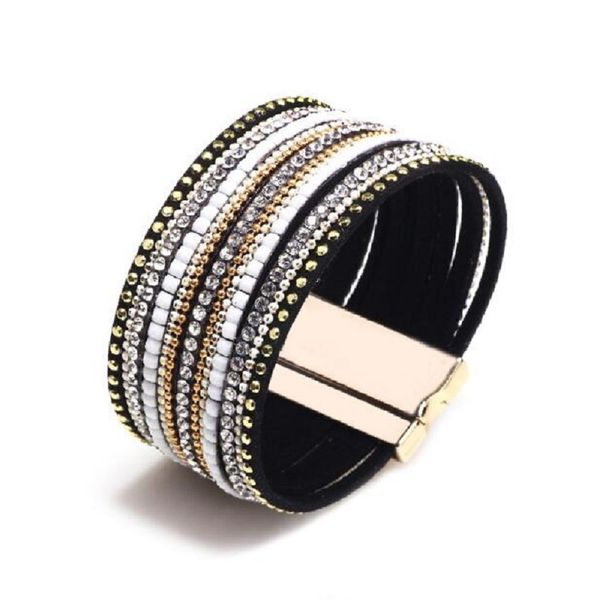 

new multi-layer bohemian bracelet ethnic style combination bracelet wide magnetic buckle ladies, Golden;silver