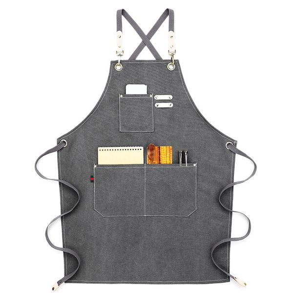 

canvas cook apron barista bartender chef hairdressing apron catering uniform work wear anti-dirty overalls(dark gray