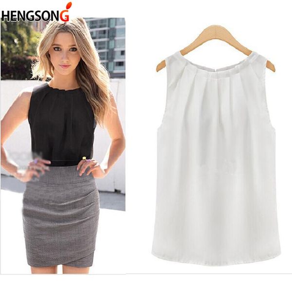 

tank women loose casual chiffon tank sleeveless vest solid all-match basic o-neck for women female clothing, White