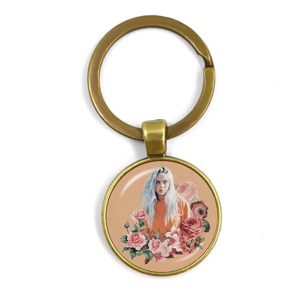

music fans keychain popular hip-hop singer billie eilish harajuku handmade 25mm glass cabochon trendy keyrings for fans gift, Silver