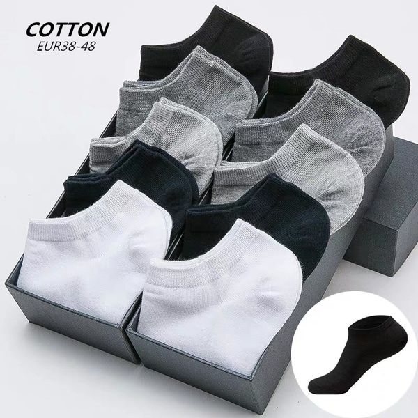 

men's socks 5 pairs /man's cotton large size 38-48 casual breathable boat invisible low business, Black