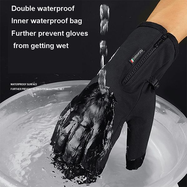

winter waterproof gloves outdoor sport warm touch screen cycling hiking motorcycle ski gloves for men women windproof, Black
