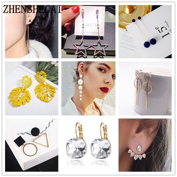 

fashion imitation pearl earrings 2019 leaf crystal tassel star drop earrings for women geometry statement ear jewelry wholesale, Silver