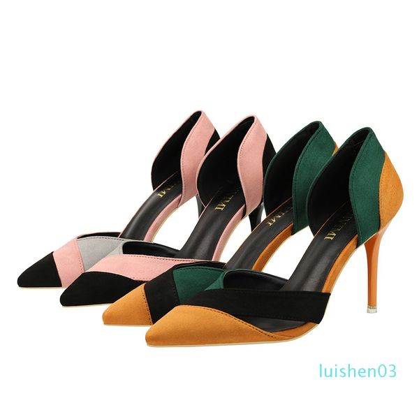 

fashion spring women thin high heels pointed toe 10cm heels suede pumps l03, Black