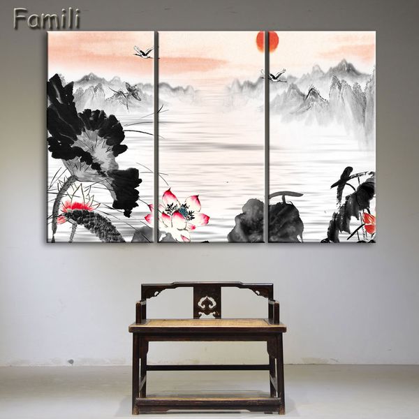 

3 panel chinese landscape canvas paintings canvas pictures vintage home decorative on the wall art for living room
