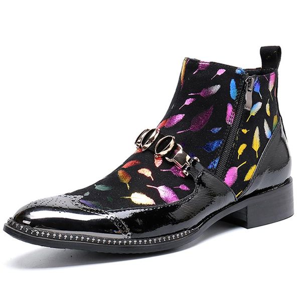 

men's fashion martin boots cowboy knight western motorcycle full grain leather stage british booties ankle halloween performance shoes, Black