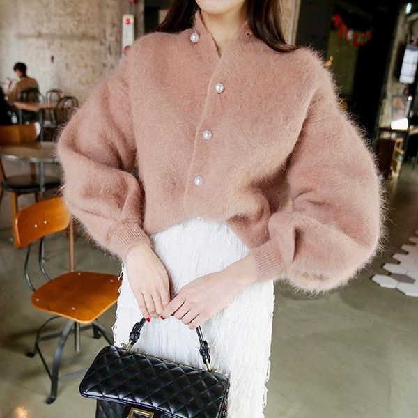 

2020 sweaters woman autumn new korean fashion hippocampus pearl buckle solid color casual knitted sweater coat designer sweater, White;black