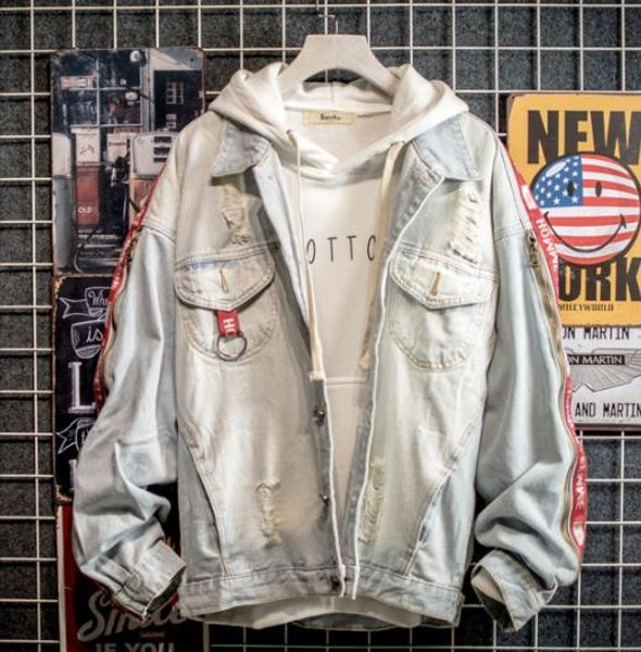 

mens harajuk loose denim jacket fashion denim jacket men casual bomber jacket hip hop retro denim streetwear, Black;brown