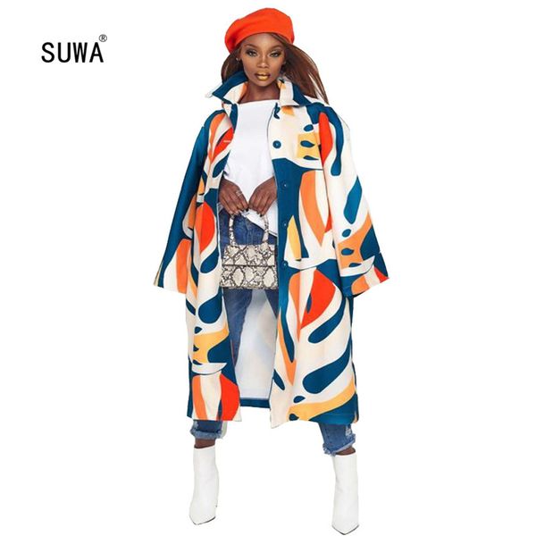 

colorful print straight x-long trench 2020 fashion spring streetwear women turn-down collar long sleeve single-breasted coat, Tan;black