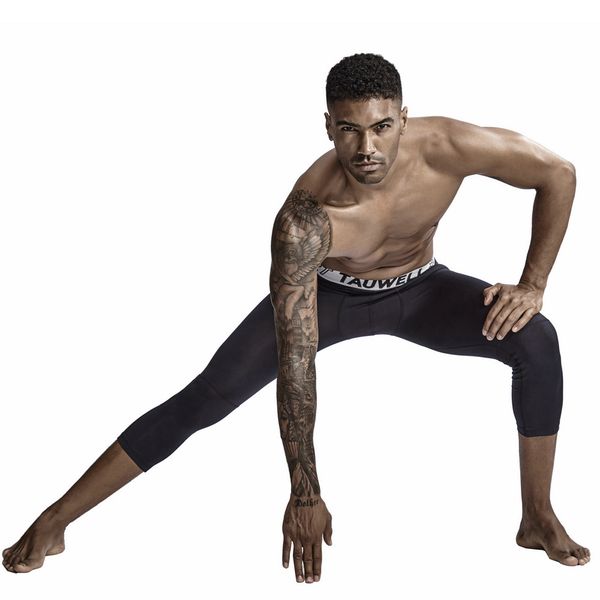 

new fitness pants men's stretch tight seven-point sweatpants foreign trade, Black