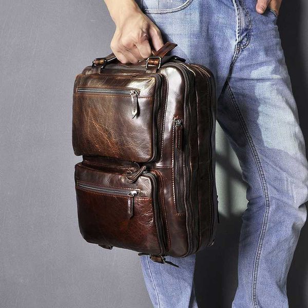 

oil wax leather man design multifunction purpose coffee maletas maletin business briefcase 15" laptote portfolio bag 9912