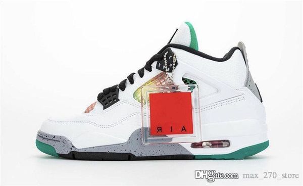 

authentic air 4 wmns rasta white/university red-lucid green-black aq9129-100 women retro 4s basketball shoes with original box