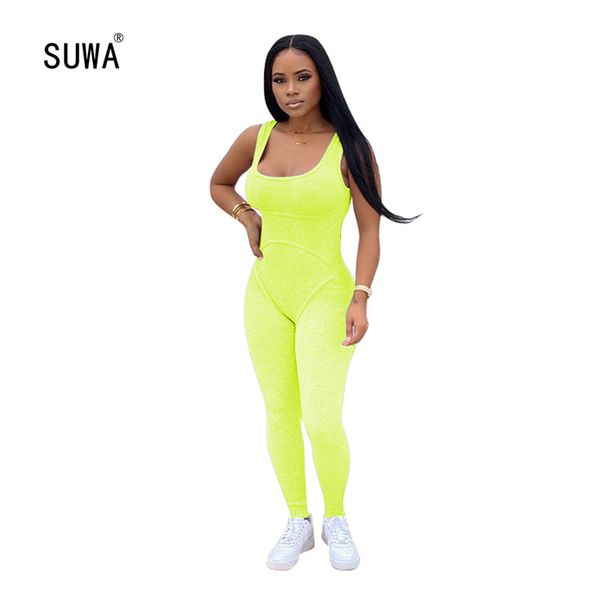 

women sleeveless jumpsuits 2020 summer jogger clothing high elastic skinny rompers running tracksuit long bodysuit female, Black;white