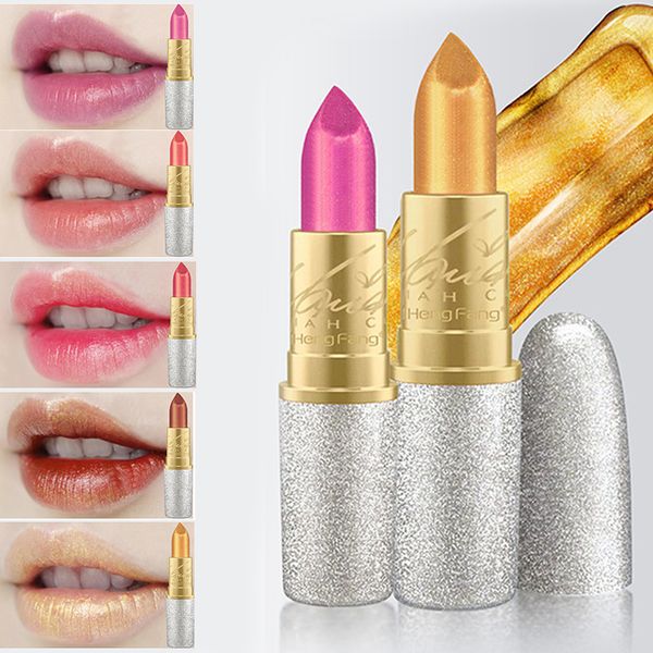 

new hengfang glitter lip color cosmetics waterproof makeup pigment nude pink long lasting gold shimmer lipstick 6 colors