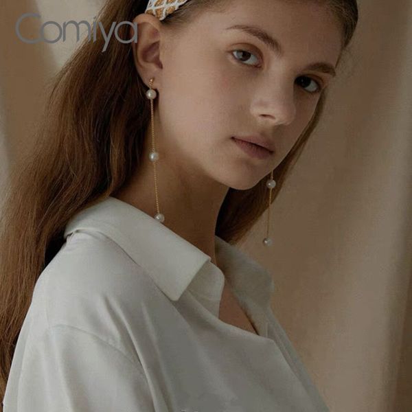 

comiya fashion drop earrings for women long links gold color chain alloy decoation acrylic pearls beads korean bijoux earring, Silver