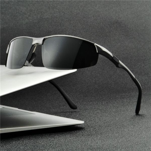 

classic brand designer half frame men's square goggles fashion aluminum magnesium outdoor male driving polarized eyeglasses nx, White;black
