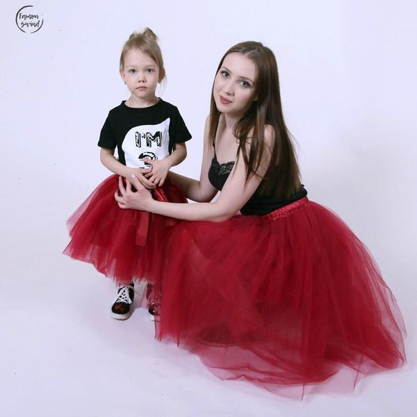 

5 юбка туту слой 65см моды midi mesh пушистый мягкий тюль лето pettiskirt 26 цветов mother daughter юбки, Black