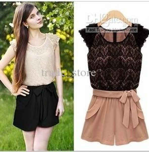 

2017 fashion women jumpsuits rompers bodysuit round neck sleeveless one piece pants summer shorts casual lace jumpsuit women's clothes