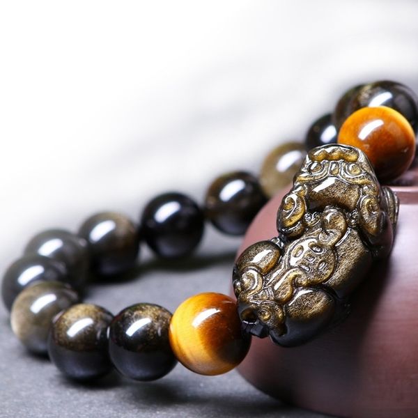 

beaded strands tiger eye beads stone bracelet gold obsidian pixiu bracelets jades jewelry bracelet, Black