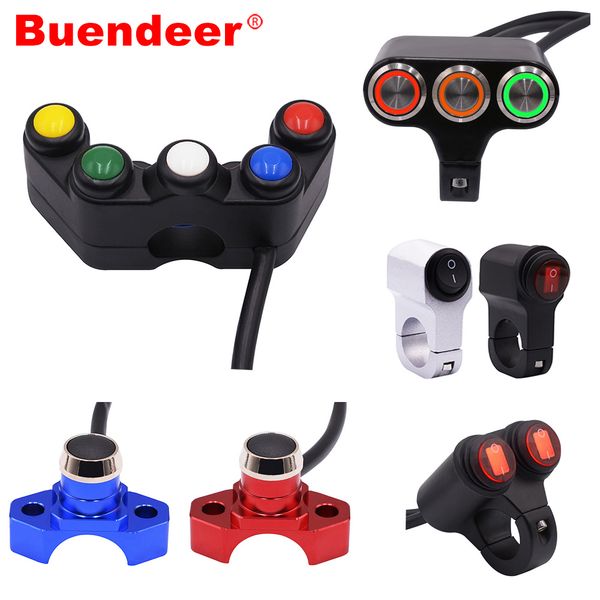 

buendeer 12v universal motorcycle handlebar power button switch signal lamp fog lights horn for on off start ignition switch