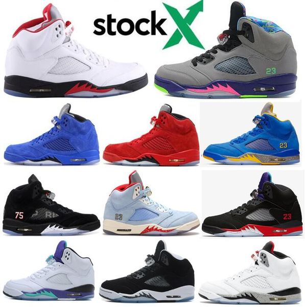 

2020 fire red 5s bel trophy room ice blue white cement basketball shoes men women 5 laney varsity royal red blue suede sneakers