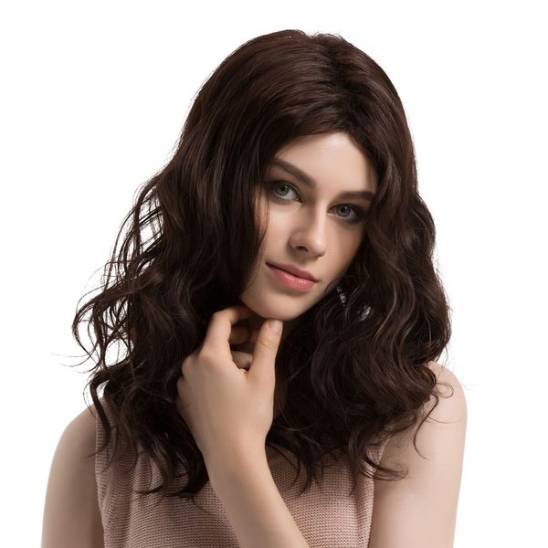 

long loose wavy synthetic hair wig for women heat resistant fiber no lace front wig curly full natural hair wigs women fiber, Brown
