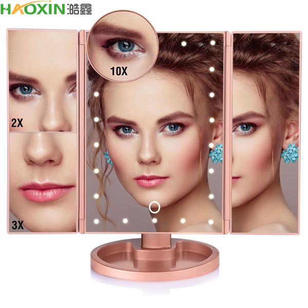 

haoxin 22 светодиодные сенсорный экран зеркало для макияжа 10x увеличительное стекло компактный косметическое зеркало гибкие косметика зерка