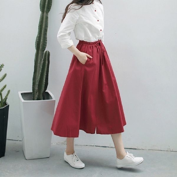 

skirts for women spring new summer women midi skirt elastic waist casual pure color female skirts red navy blue cotton linen skirt, Black