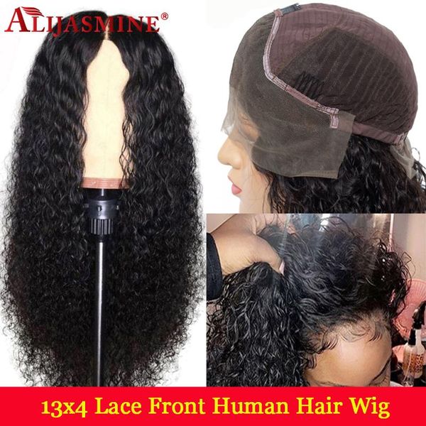 

13x4 water wave lace front human hair wigs peruvian remy wigs pre plucked for black women with baby hair natural black color, Black;brown