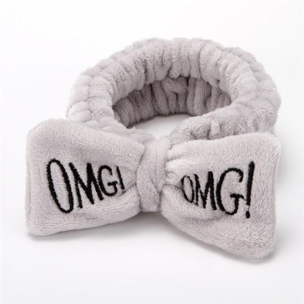 Girls New Omg Letter Coral Fleece Wash Face Bow Hairbands For