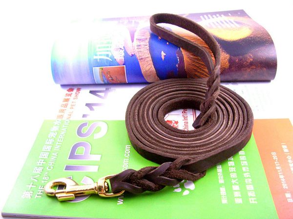 

30pcs braided handmade genuine leather copper hook dog leash pet training leash walking lead for medium large dogs