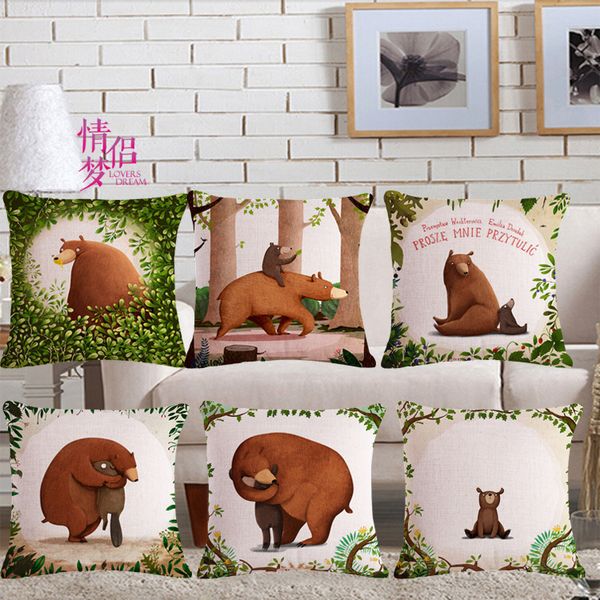 

originality deep lin cartoon bear cotton and hemp flax back cushion cushion backrest pillow loose coat