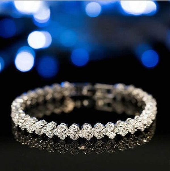 Braccialetto di cristallo del Rhinestone di zirconia brillante placcato oro bianco 18k per i braccialetti dei monili di cerimonia nuziale delle donne prezzo all'ingrosso poco costoso