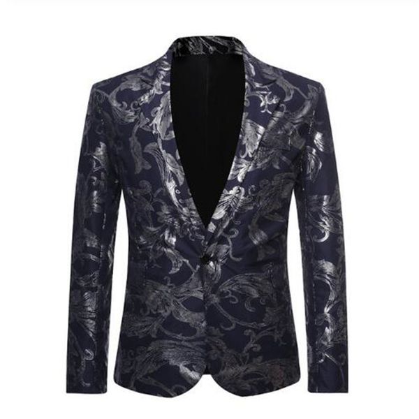 

xiuluo 2019 new fashion stamping black navy blue casual jacket groom suit jacket singer host dress musician stage blazer costume, White;black