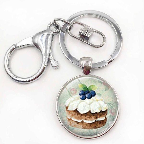 

sweet cream pattern round glass keychain car bag pendant key ring fashion metal keychain commemorative, Silver