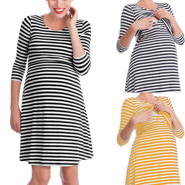 

summer short sleeve pregnant dress striped maternity dressesa-line casual premama pregnancy women baby shower dress, White