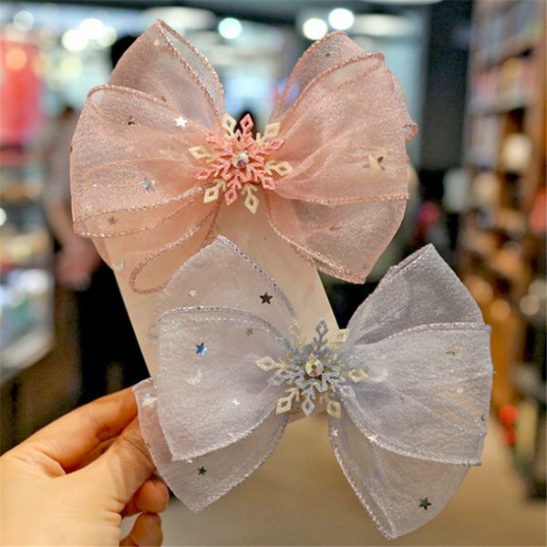 

10pcs/lot new sweet snowflake hair accessories crystal hair clips for children winter barrette girls hairpins kids headdres, Slivery;white