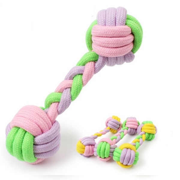 

20*6cm candy color dog cotton rope - braided dumbbell cotton rope toy pet weaving pet dog chews toy