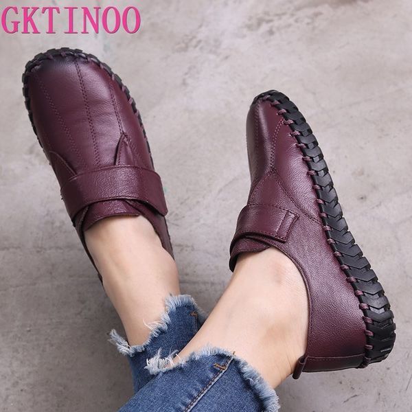 

gktinoo spring ladies genuine leather handmade shoes women hook &loop flat shoes women 2019 autumn soft loafers flats cj191226, Black