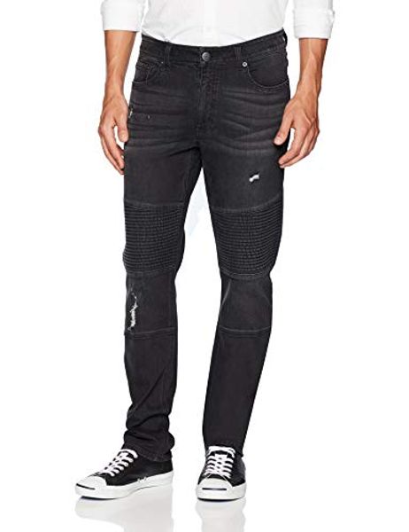 

quality durables co. men's distressed athletic fit stretch black moto jean, Blue