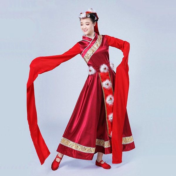 

costume clothes chinese folk dance costumes clothing dress stage dance wear performance mongolian dress, Black;red