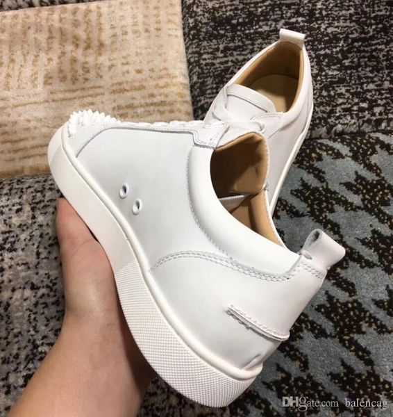 

new 2019 designer sneakers red bottom shoe low cut suede spike luxury shoes for men and women shoes party wedding crystal leather sneakers, Black