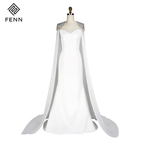 

2019 new elegant luxury noble women sweetheart neck pure smooth cloak night show wedding party long dress wholesale, White;black